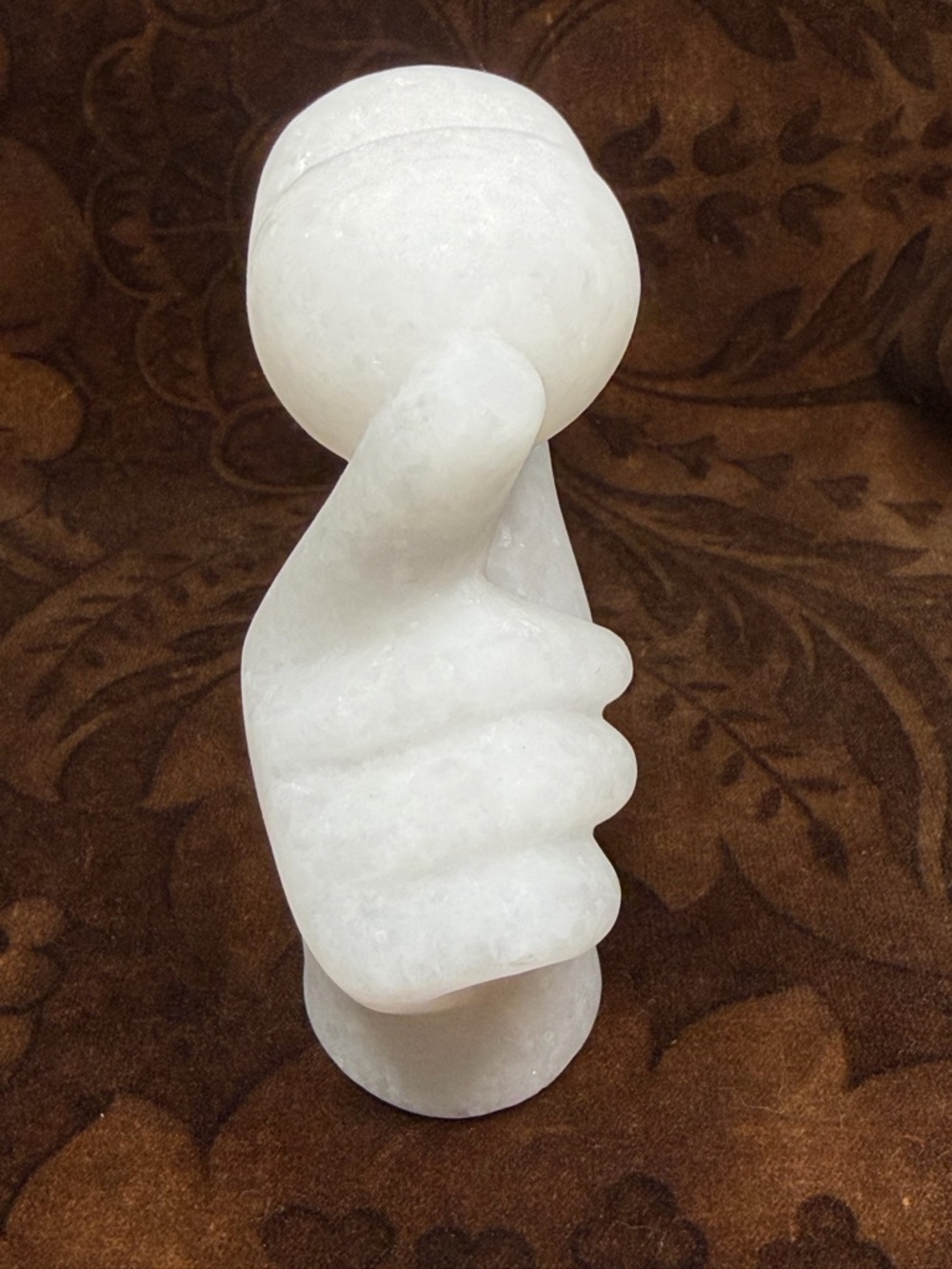 White Jade Marble Carved Heart Hand Sculpture - Picture 5 of 9